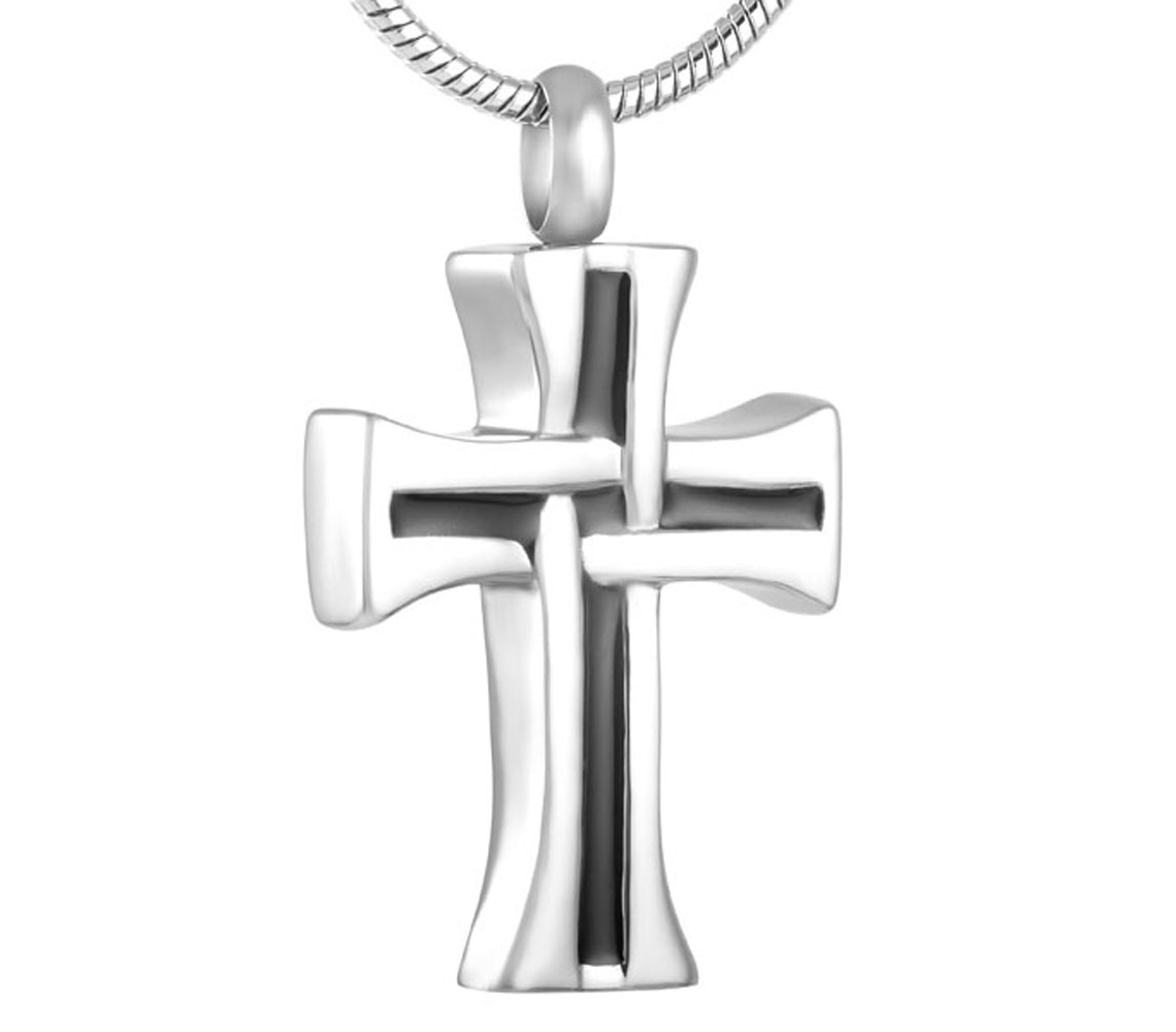 ashes jewellery stainless steel plaid cross necklace memorial urn