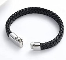 mens leather and steel clasp, 20cm ashes crem