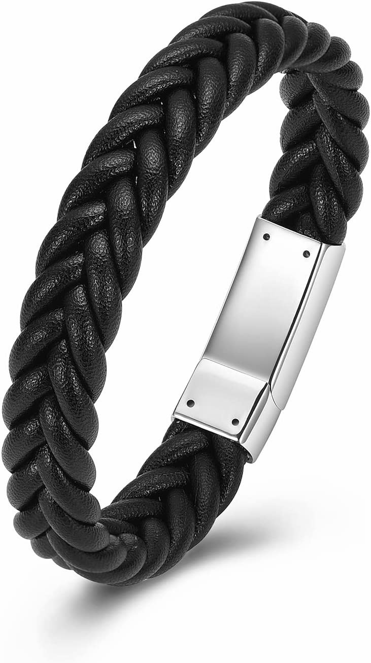 mens leather and steel clasp, 20cm ashes crem