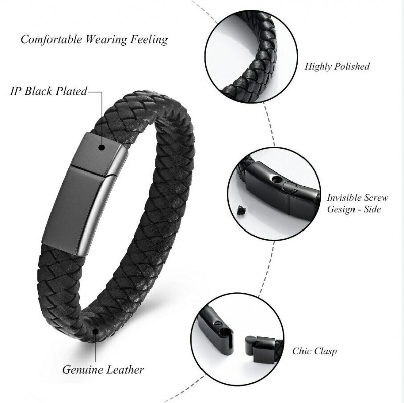 ashes jewellery men's Black Leather 20 c