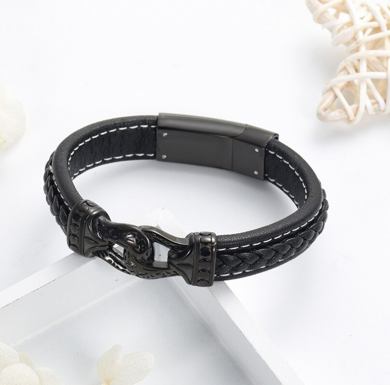 ashes jewellery mens Black Leather, white str
