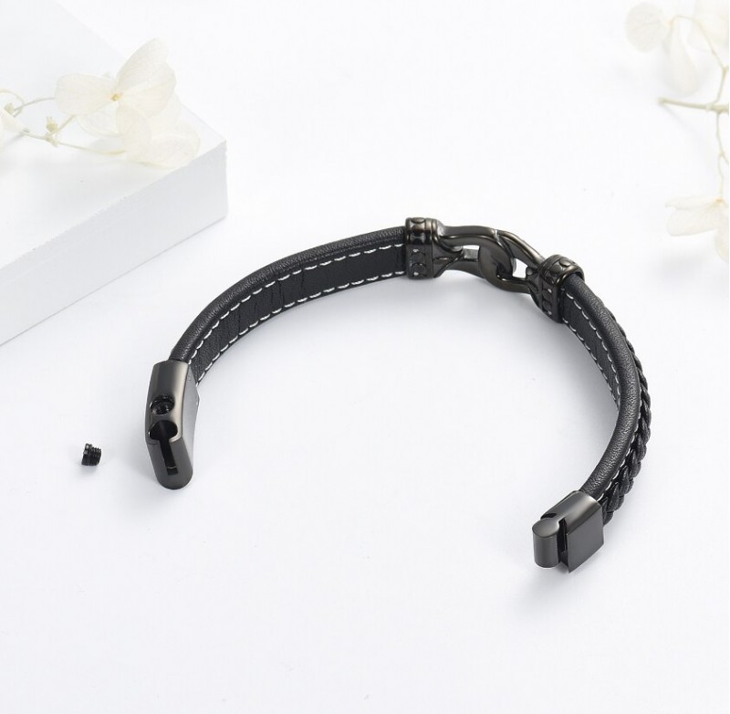 ashes jewellery mens Black Leather, white str