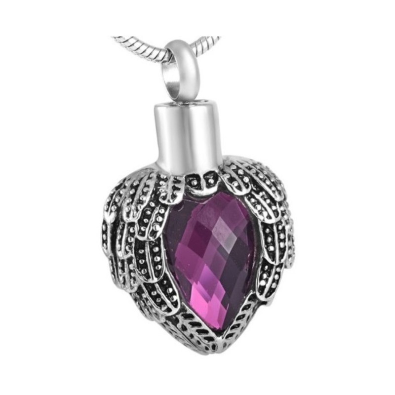Ashes Jewellery Purple Heart with wings neckl