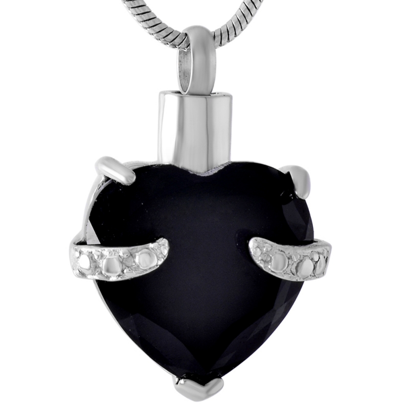 ashes jewellery stainless steel black heart necklace memorial urn