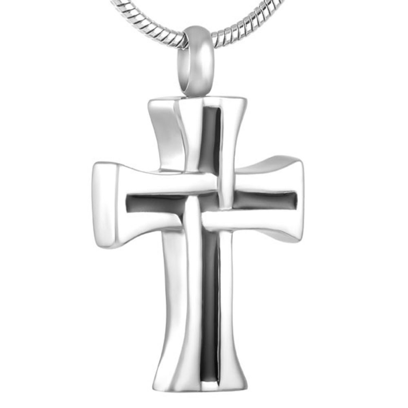 ashes jewellery stainless steel plaid cross necklace memorial urn
