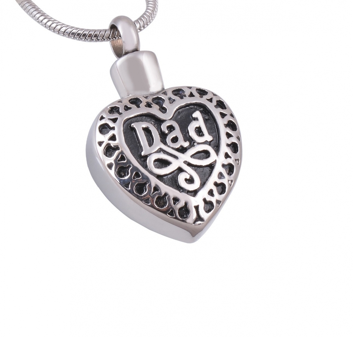 DAD Your Wings Were Ready Heart -Stainless Steel Cremation Ashes Jewellery Urn  Pendant